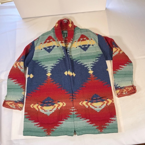 Ralph Lauren Womens Hand Knit Cardigan Sweater Vintage Southwestern Aztec Navajo - Picture 1 of 11